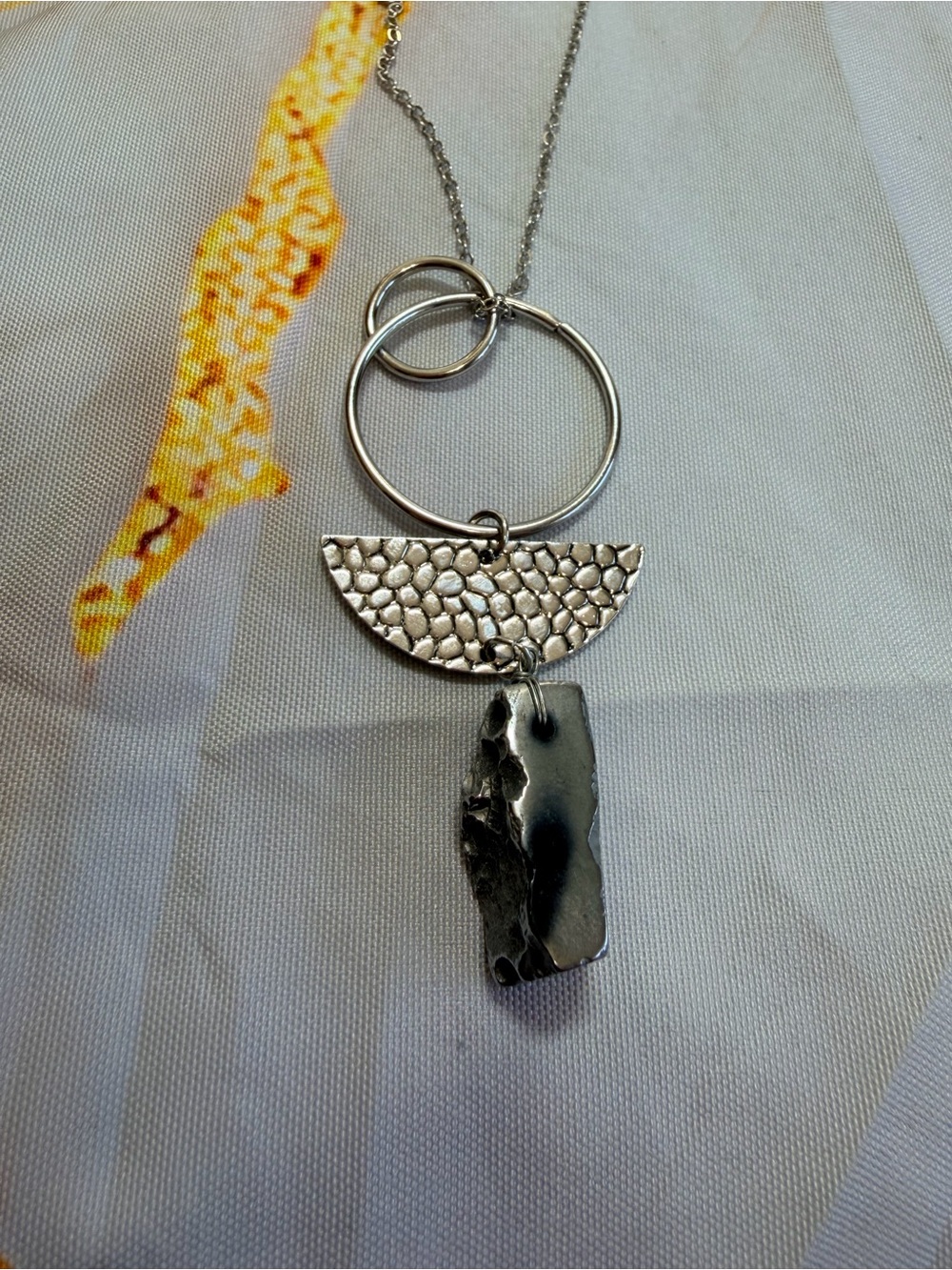 Monumental Obelisk Unisex silver tone necklace